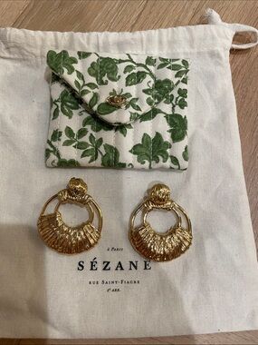 Sézane Gold Textured Fan Hoop Earrings